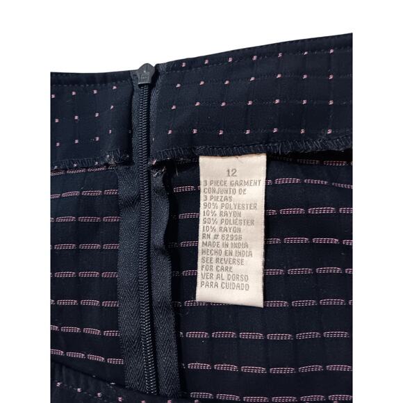 VINTAGE Dressbarn 2-Piece Skirt Top Set Navy Blue Pink Dots Large Career Dressy - Picture 5 of 14